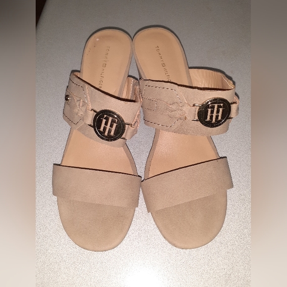 Tommy Hilfiger Shoes - Tommy Hilfiger Tan Logo Wedge Heel Sandals Size 7 M
